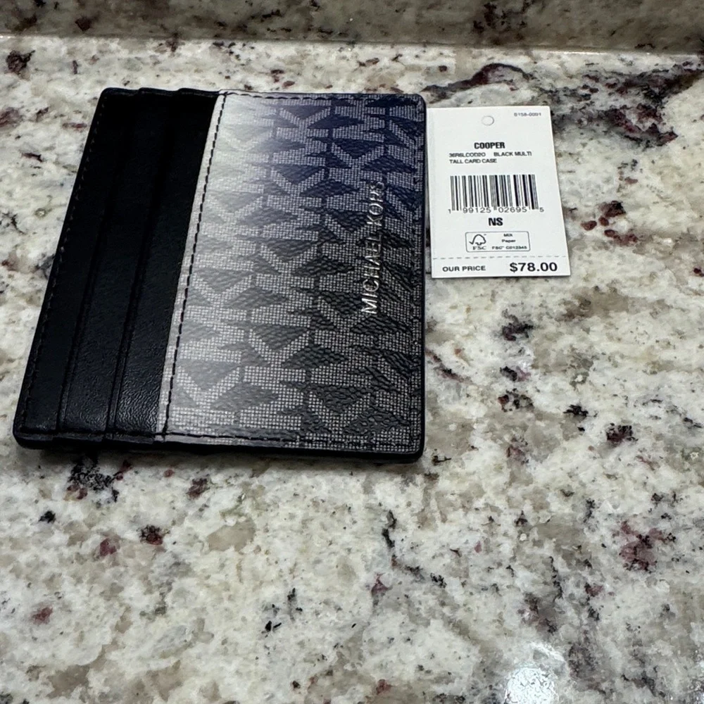 Michael Kors Black and Dark Gray MK Logo Card Holder
